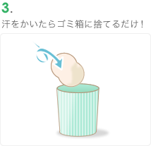 3.汗をかいたらゴミ箱に捨てるだけ！